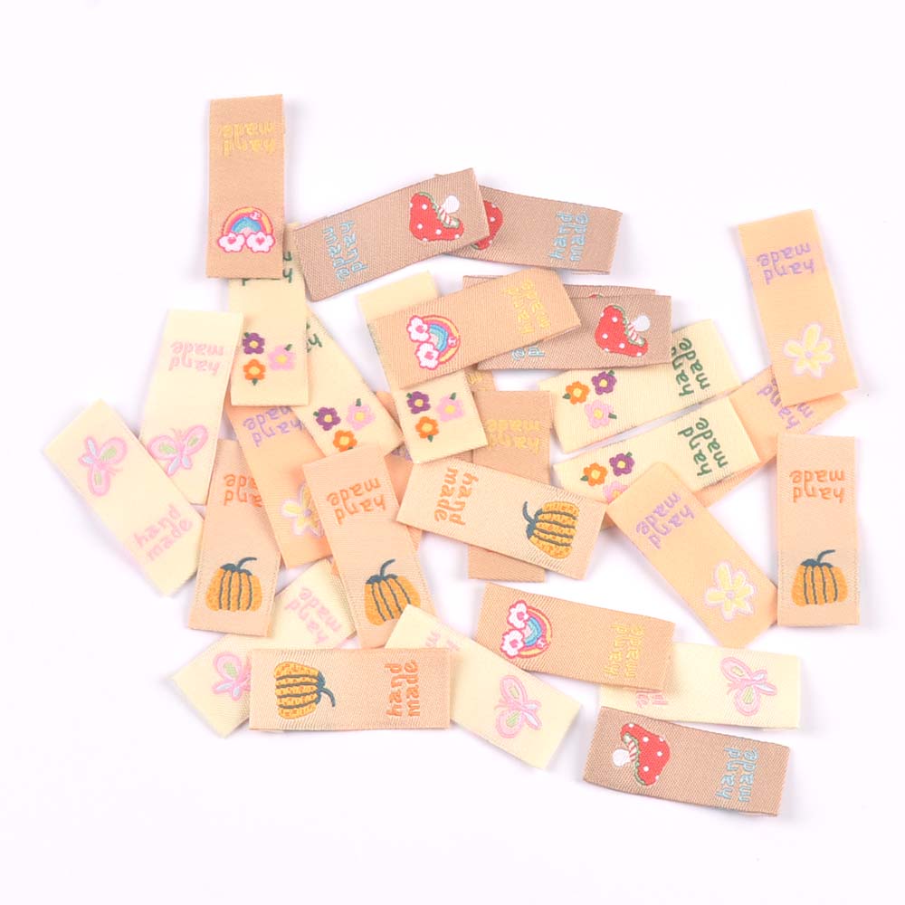 Baby Clothing Labels - 50 Buah Label Kain Bordir Jamur/Pisang/Bunga